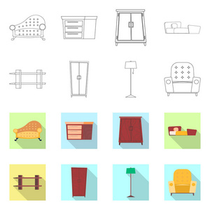家具和公寓标志的矢量插图。一套家具和家庭股票符号的网站