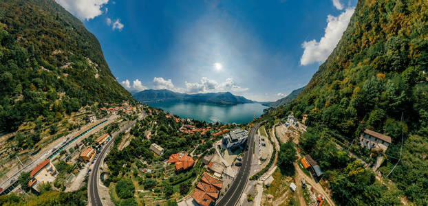 全景图vr意大利科莫湖无人机空气 360 vr 虚拟现实无人机全景图照片