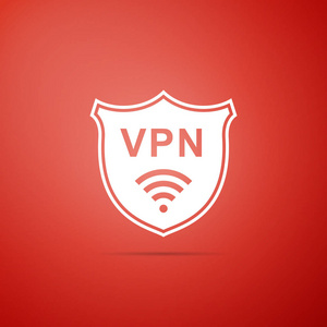 屏蔽与 Vpn 和 Wifi 无线网络符号图标在红色背景下隔离。Vpn 保护安全概念。用于安全的虚拟专用网络。平面设计。矢量插图