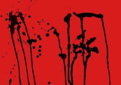 抽象黑色油漆飞溅纹理在红色背景上