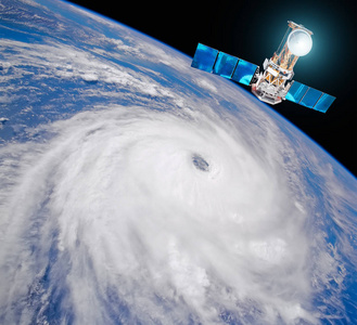 研究探测监测佛罗伦萨飓风。 地球上方的卫星测量天气参数。 由美国宇航局提供的这幅图像的元素