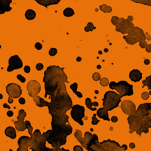抽象黑色油漆飞溅纹理在橙色背景上