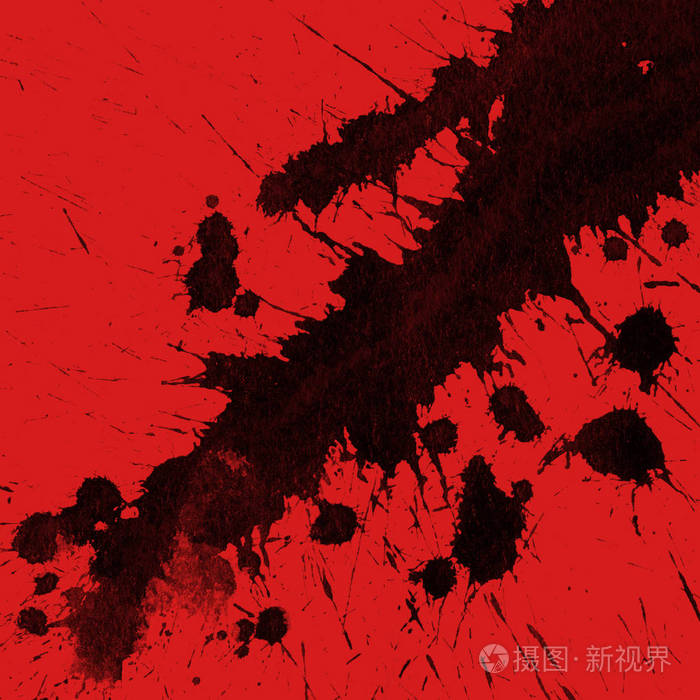 抽象黑色油漆飞溅纹理在红色背景上