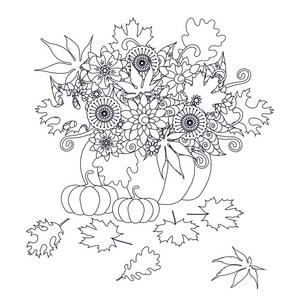 南瓜花,枫树,橡木叶,单色排版,横幅,明信片,股票设计