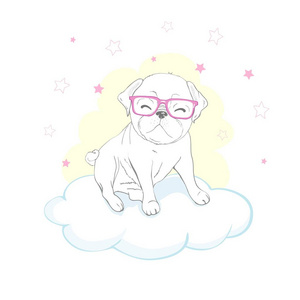 小狗卡通插图。 可爱的狗动物主题设计元素隔离在白色上。