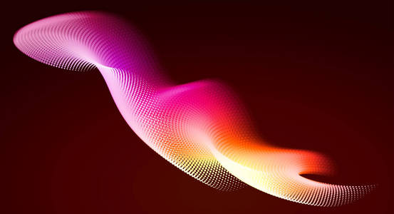 抽象的彩色数字景观与流动的粒子。 网络或技术背景。 红色粉红色橙色。
