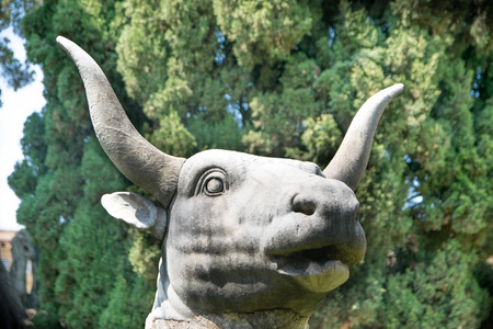 罗马狄克勒提尼ThermaeDiocletiani浴室中的古牛雕像。意大利