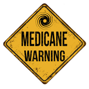 药物警告老式生锈金属标志白色背景矢量插图