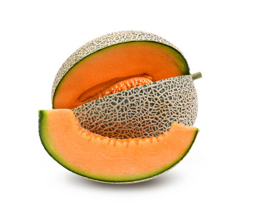 橙瓜或哈密瓜，在白色背景下分离种子