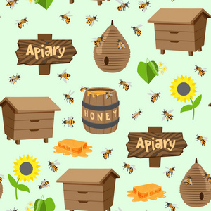 蜂房矢量插图养蜂蜂蜜罐天然有机甜昆虫 honied 蜂蜡蜂蜜无缝图案背景