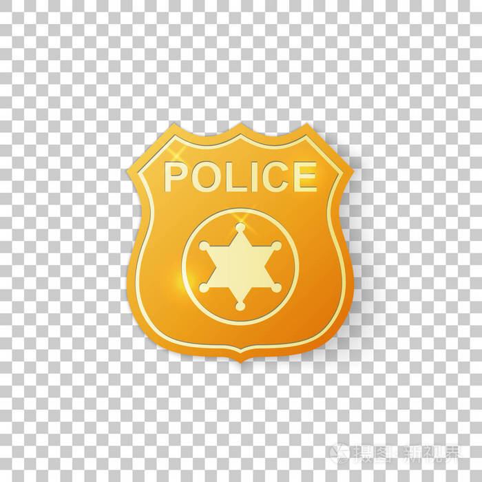 现实金黄警察徽章被隔绝的对象在透明背景.警长徽章标志.矢量插图