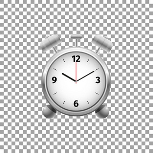 逼真的经典银色闹钟在透明背景下孤立对象。矢量插图