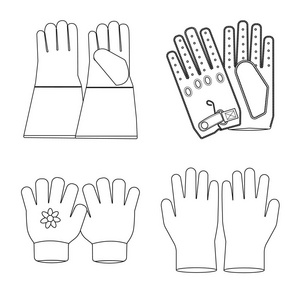 手套和冬季标志的矢量设计。网络手套和设备库存符号的收集