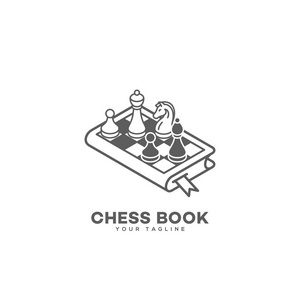 国际象棋图书标志设计模板的线性风格。 矢量图。