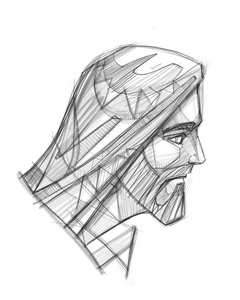手绘插图或铅笔画耶稣基督的脸