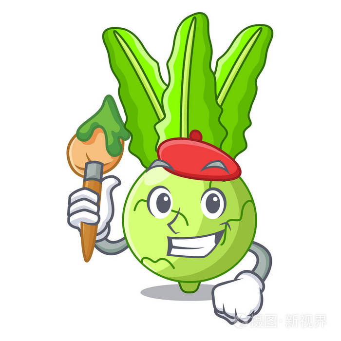 艺术家动画片绿色大头菜在市场上