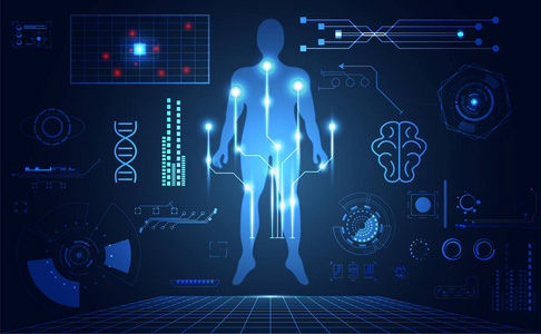 摘要技术UI未来派人类医学HUD接口全息图元素数字数据图dna指纹脑计算圈活力创新高科技未来设计背景