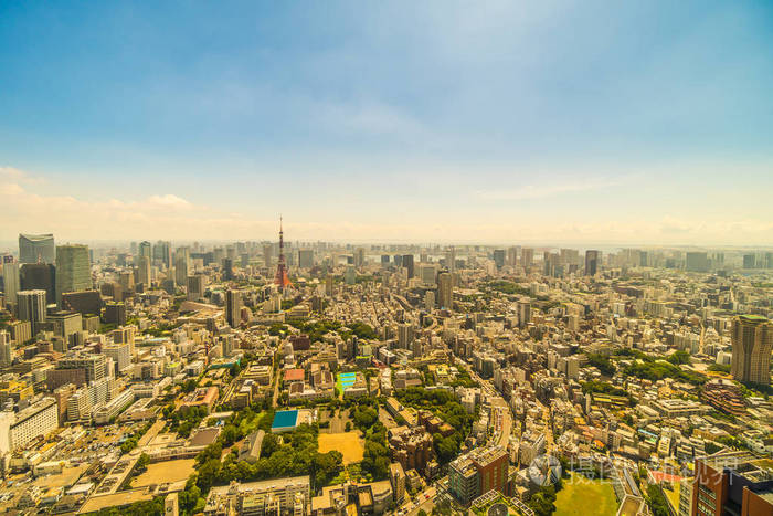 美丽的建筑建造东京城与东京塔在蓝天日本照片 正版商用图片 摄图新视界
