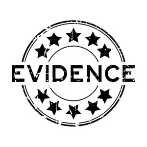 黑色证据字与星图标圆橡胶印章白色背景照片