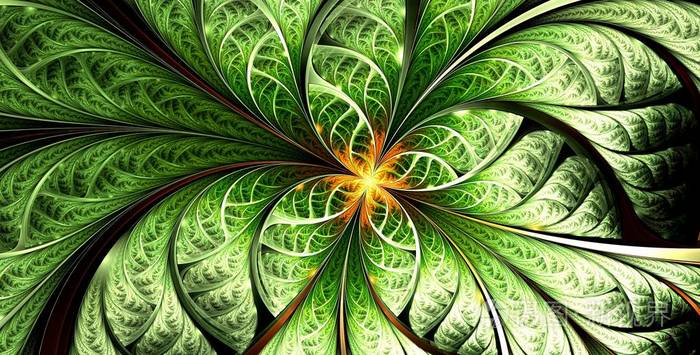 对称分形绿花数码艺术作品