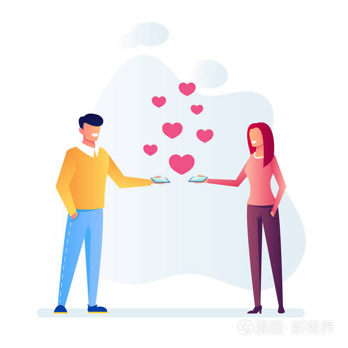 在线交友实时服务移动应用程序. 矢量平面卡通图案设计图