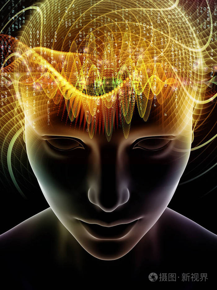 由3d图和技术符号组成的背景,适合用于意识,大脑,智力和人工智能夏靠