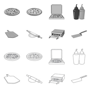 披萨和食物图标的孤立对象。一套比萨和意大利股票矢量插图