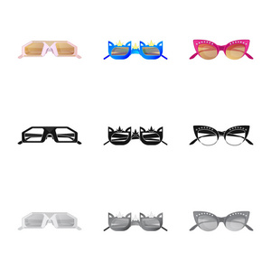 独立的眼镜和太阳镜标志的对象。眼镜的收集和辅助股票向量例证