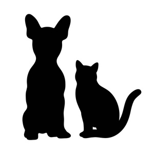 狗和猫图标黑色轮廓白色背景