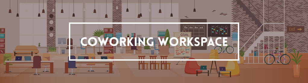 办公室内部。Coworking 工作区。向量