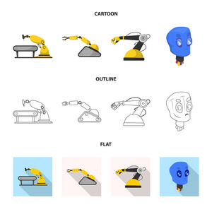 机器人和工厂标志的矢量插图。 一组机器人和空间矢量图标的股票。