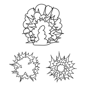 不同的爆炸轮廓图标集合中的设计。闪光和火焰矢量符号股票网页插图