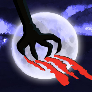 s paw with claws on moon background