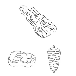 不同的肉类轮廓图标集合中的设计。肉类产品矢量符号股票网站插图