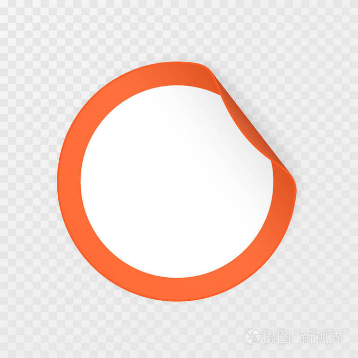 空白圆形贴纸,透明背景上有卷曲的角落,真实的模型.矢量图.插画-正版