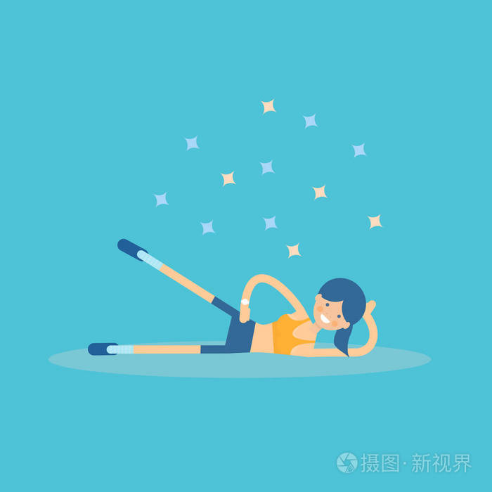 可爱的女性角色表演侧腿托举普拉提运动妇女健康和健康