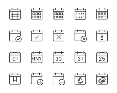时间关系向量线图标集，如日历2019提醒日事件