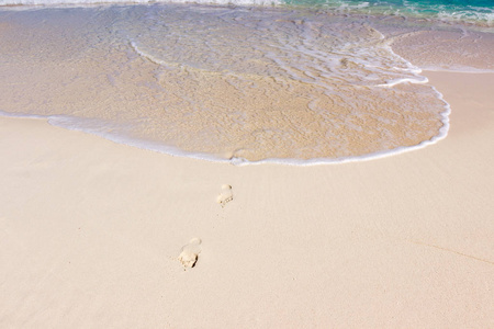 加勒比海岸白沙上的脚印