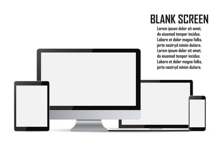 一组空白屏幕。 电脑监控笔记本电脑平板智能手机。