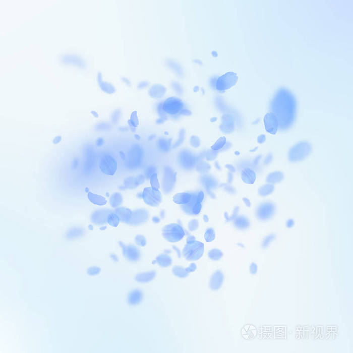 深蓝色的花瓣飘落古朴浪漫的花朵爆炸蓝天上的飞翔花瓣
