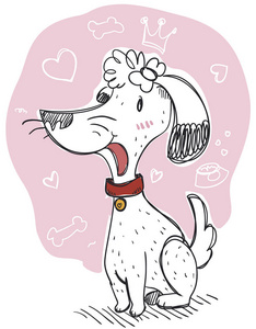 可爱的狮子狗,就像一个国王与涂鸦皇冠,有些人画在它周围,以显示爱在