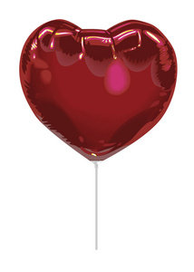 现实的3D红色箔气球的形状，心脏与反射隔离在白色背景。 任何节日的节日装饰元素。 矢量插图