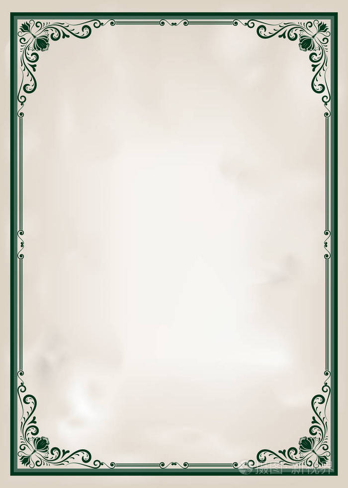 框架,美丽的丝状和复古边界的高级邀请卡或豪华证书上的古代背景装饰