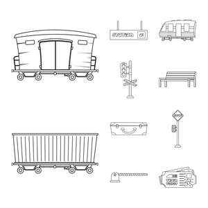 列车和车站标志的矢量设计。库存火车票矢量图标收藏