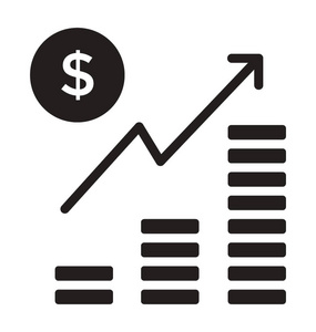 有增长箭头和美元符号的条形图是增长图的图标设计