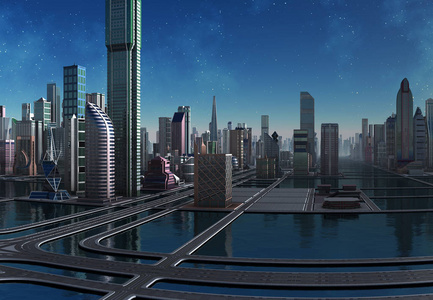 三维渲染未来城市三维插图