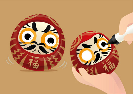 许愿图标日本不倒翁,达鲁马,日本传统的幸运娃娃.