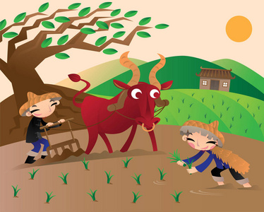 芒种插秧图片-芒种插秧素材-芒种插秧插画-摄图新视界