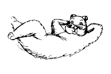 可爱的土拨鼠,土拨鼠用手放在头后,另一只手用黑色钢笔画校正太阳镜