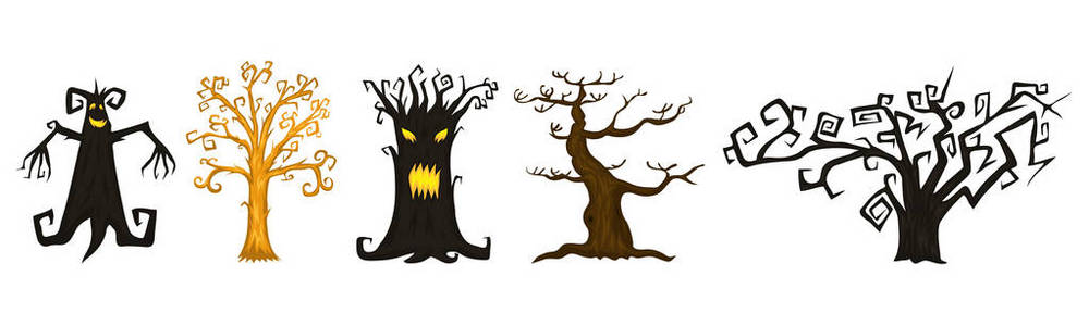 万圣节的树, 可怕的或可怕的和可怕的树枝。神话般的或神奇的怪物。森林中的木制生物